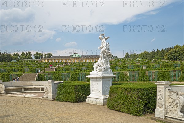 Marble figure, vineyard terraces, Sanssouci Palace Park, Potsdam, Brandenburg, Germany, Europe