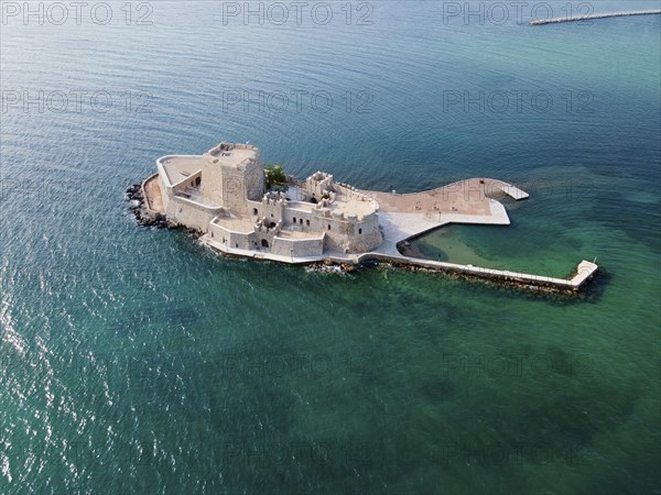 Aerial view, fortress, Bourtz Island, Bourtsi, Nafplio, Nauplia, Nauplion, Nafplion, Argolis,