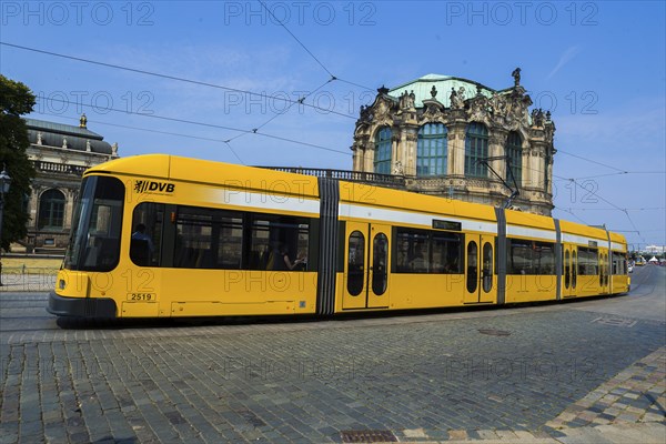 Modern DVB tram in Dresden city centre, Sophienstrasse at the Zwinger