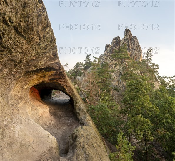 Sandstone cave, Hamburg coat of arms, part of the Teufelsmauer, Timmenrode, Saxony-Anhalt, Germany,