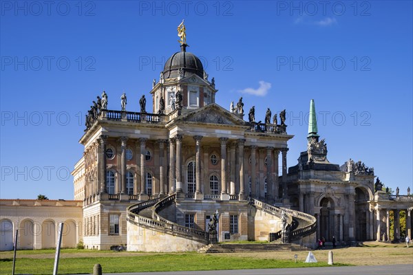 Park Sanssouci is part of the Potsdam palace park ensemble. Colonnade with Triumphal Gate