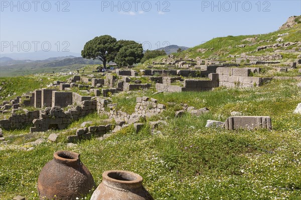 Excavation site, field of ruins, ancient city of Pergamon, Bergama, Turkey, Asia