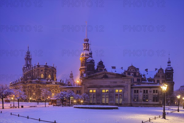 Snow-covered Theatre Square with the Court Church, Residence Palace and Schinkel Guard