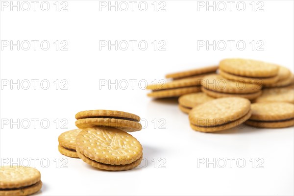 Double biscuits, white background, copy space