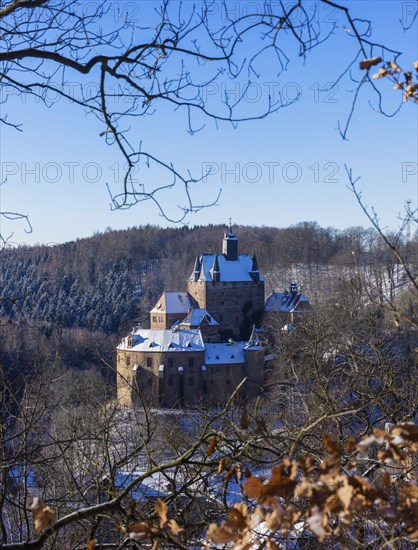 Kriebstein Castle rises on a steep rock above the Zschopau. Within the large group of hilltop