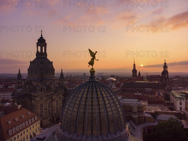 Dresden's old town from above.The glass dome of the Academy of Arts, crowned by a Fama figure,