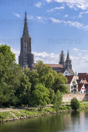 City view, Danube bank with historic old town, fishermen's quarter, cathedral, Ulm,