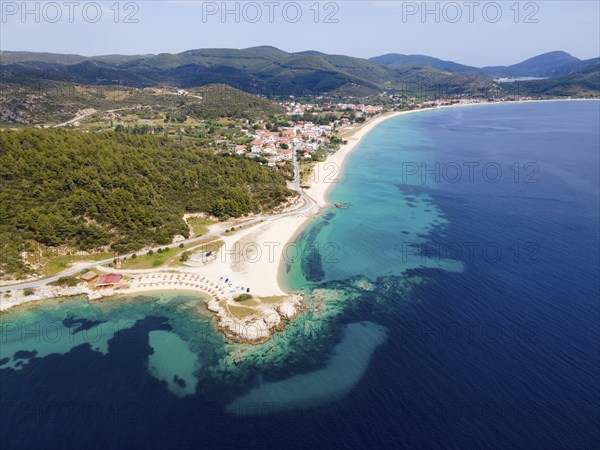 Aerial view, Ema beach, Toroni, Torone, Sithonia, Chalkidiki, Central Macedonia, Greece, Europe