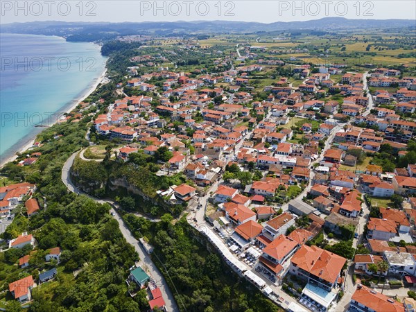 Aerial view, Afytos, Afitos, Athitos, Kassandra Peninsula, Chalkidiki, Greece, Europe