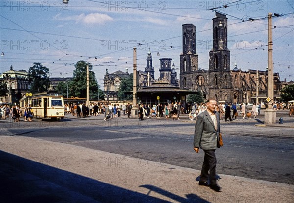 Postplatz with the ruins of the Gothic Sohienkirche, which was demolished in 1962. ESTIMATED DATE