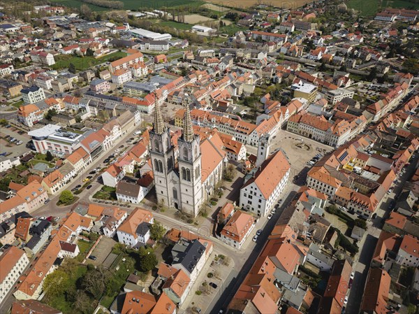 Oschatz in Central Saxony, St. Ägidien town church with Neumarkt and town hall