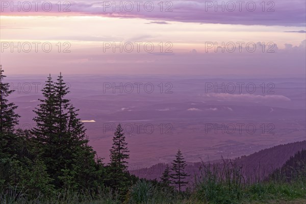 View at dusk from a slope in the Fagaras Mountains, a mountain group in the Transylvanian Alps,
