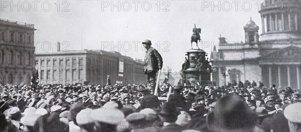 Lenin's disciple haranguing the crowd, May 1917, Russia, Europe