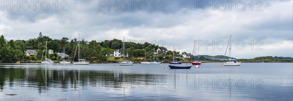 Panorama of Boats in Connel, Loch Etive, Oban, Argyll and Bute, Scotland, UK