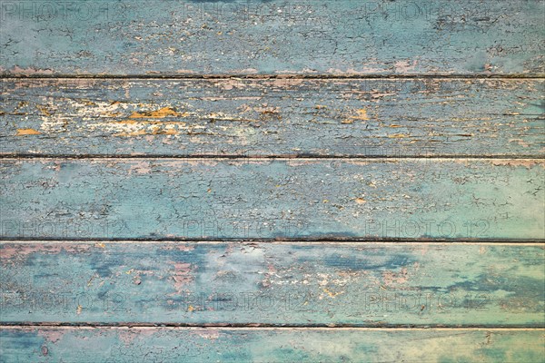 Grunge background with wooden dark teal blue colored old weathered planks with chipped paint