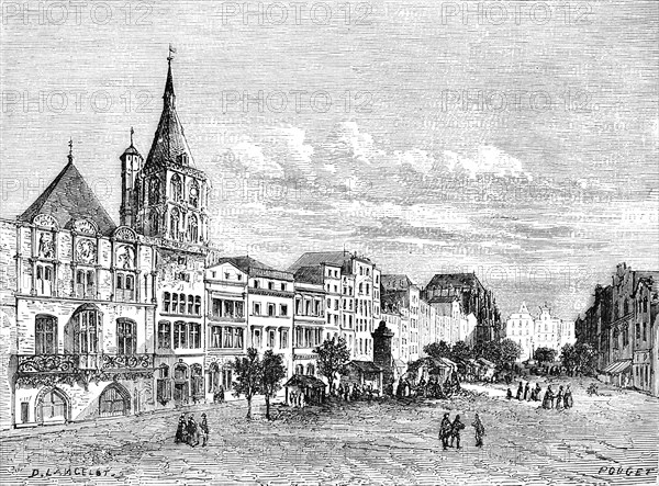 Markiplatz, Cologne, Rhine, Germany, Le Rhin, Victor Hugo, historical illustration, c. 1843, Europe