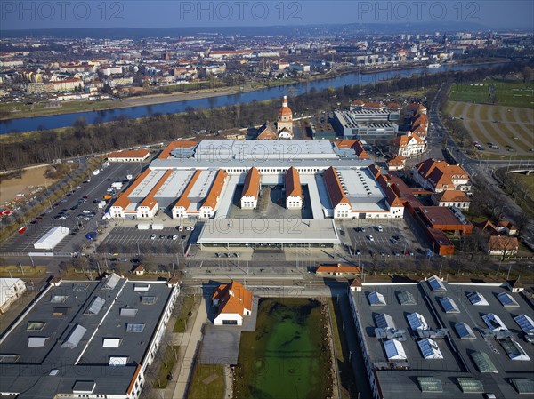 New Dresden Trade Fair Centre in the former Erlwein slaughterhouse.Dresden Sports High School on