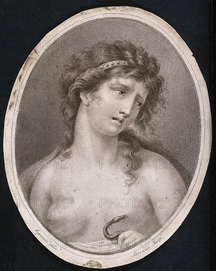 The Suicide of Cleopatra, Cleopatra holding the snake in her left hand, Historical, digitally
