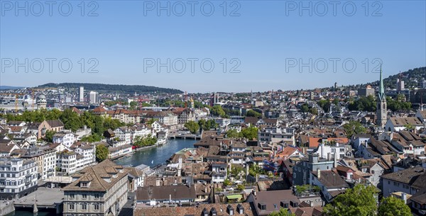 View over the old town of Zurich with the river Limmat, from the tower of the Grossmünster, Zurich