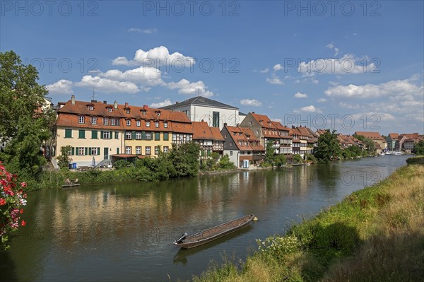 Houses, Boat, Little Venice, Regnitz, Bamberg, Upper Franconia, Bavaria, Germany, Europe