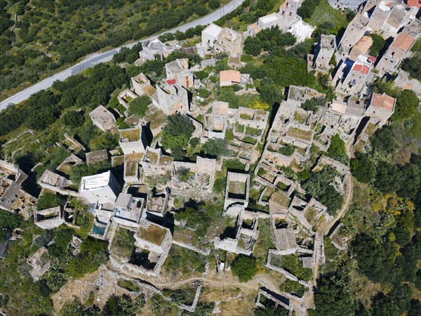 Drone shot, Vathia, Ithylo, Anatoliki Mani, Mani, Lakonia, Peloponnese, Greece, Europe