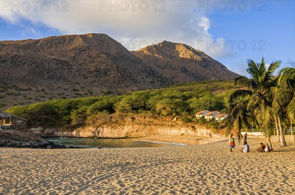Young men, staying afternoon at sandbeach. Tarrafal. Santiago. Cabo Verde. Africa