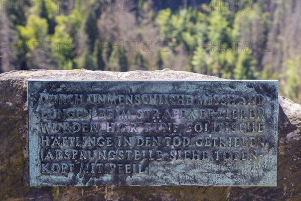 Hohnstein Castle and Town in Saxon Switzerland. Plaques commemorating the time when a concentration