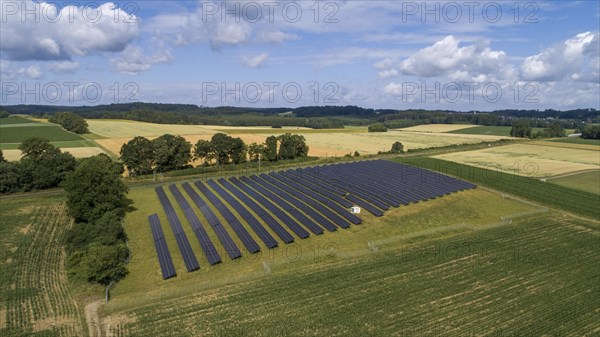 Solar installation between agricultural land, Bavaria, Germany, Europ, Europe