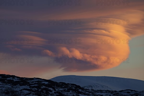 Lenticular clouds, Altocumulus lenticularis in winter in Norway