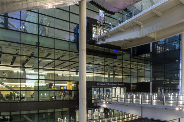 Modern architecture of Terminal 2 building, London Heathrow Airport, England, UK