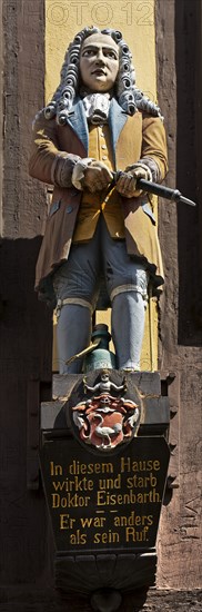 Figure of the doctor and miracle healer Dr. Eisenbarth at his death house, Hannoversch Münden,