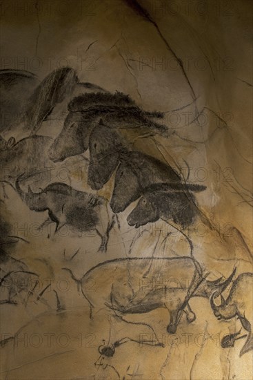 Replica of prehistoric rock paintings of the Chauvet Cave, Chauvet-Pont-d'Arc Cave, Ardèche,