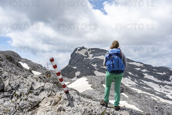 High Alpine Landscape, Hiker on Hiking Trail to the Hochkönig, Salzburger Land, Austria, Europe