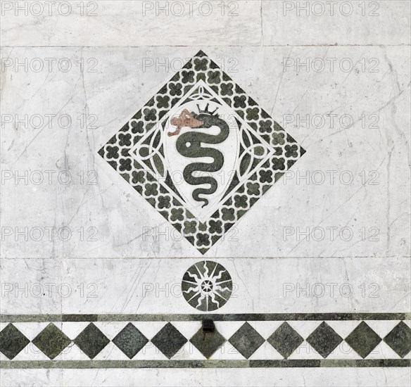 Coat of arms of the Visconti, Stemma dei Visconti, Biscione, stone inlay, main façade, cathedral,