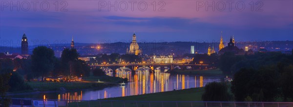 Dresden silhouette, evening view from the Waldschlösschen to the Old Town