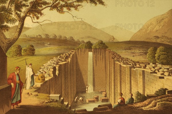 Fountain of Siloam on engraving from the 1800s by Luigi Mayer. A freshwater reservoir that was a