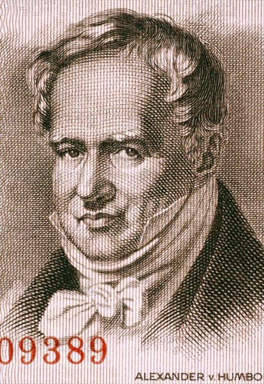 Alexander von Humboldt (1769-1859) on 5 Marks 1954 Banknote from East Germany. Prussian geographer,