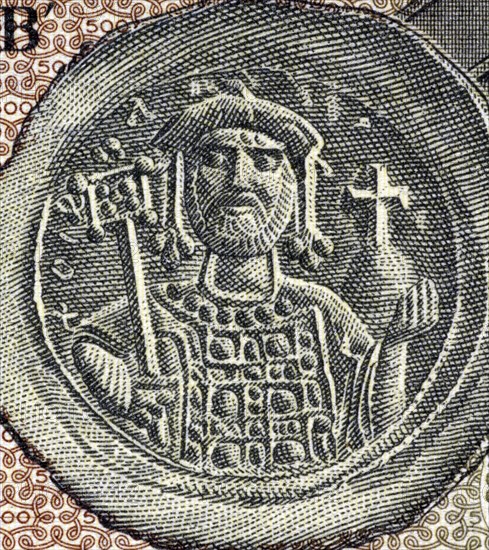 Justinian I (482-565) on 500 Drachmai 1953 Banknote from Greece. Byzantine Emperor during 527-565
