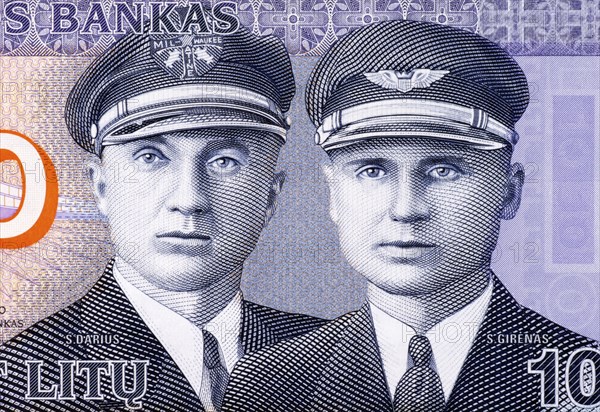 Aviators Steponas Darius (1896-1933) and Stasys Girenas (1893-1933) on 10 Litu 2007 Banknote from