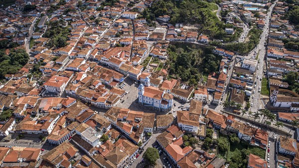 Aerial view of the historic center in sunshine of Diamantina, Minas Gerais, Brazi