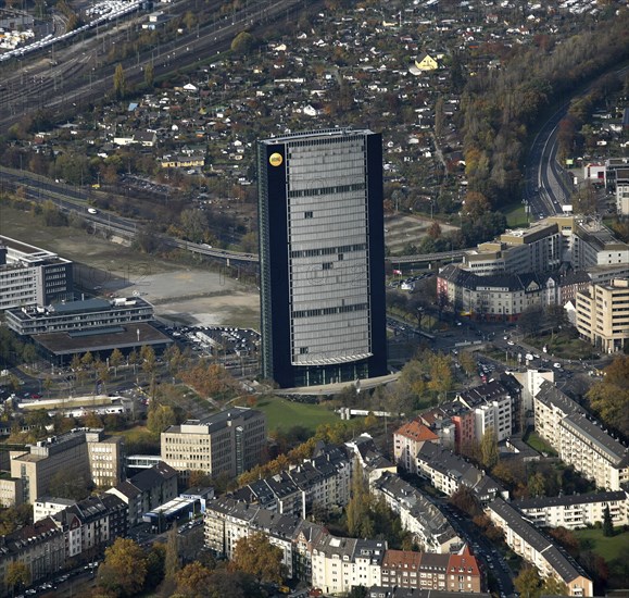 ARAG Tower, high-rise building of the ARAG insurance group in Düsseldorf Aerial view, state