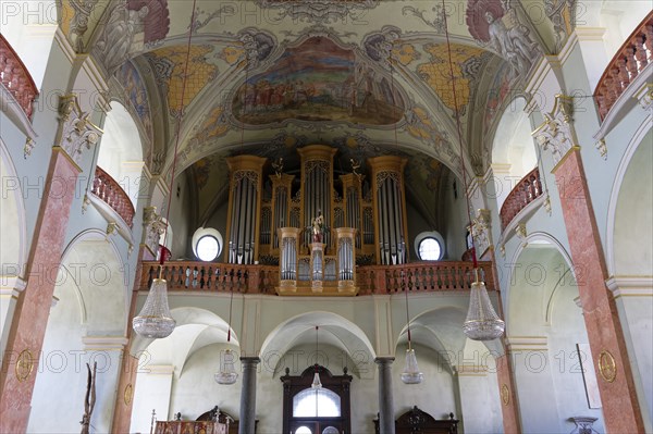 Interior view, organ, parish church of St Egid, Pfarrplatz, inner city, Klagenfurt, Carinthia,