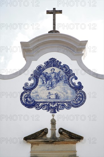 Historic azulejos painting at the church of Sao Lourenco de Matos near Almancil, Algarve, Portugal,
