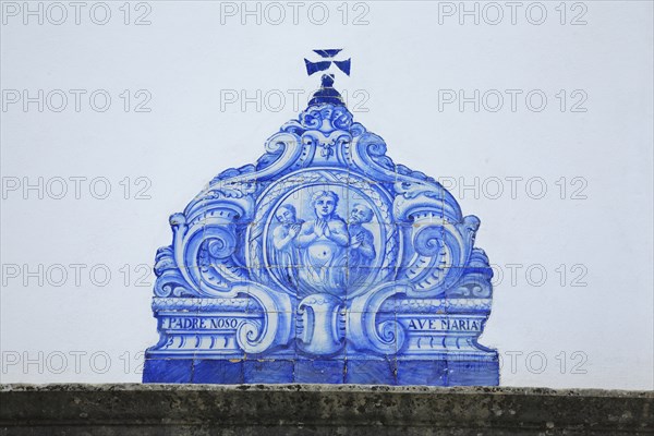 Historic azulejos painting at the church of Sao Lourenco de Matos near Almancil, Algarve, Portugal,