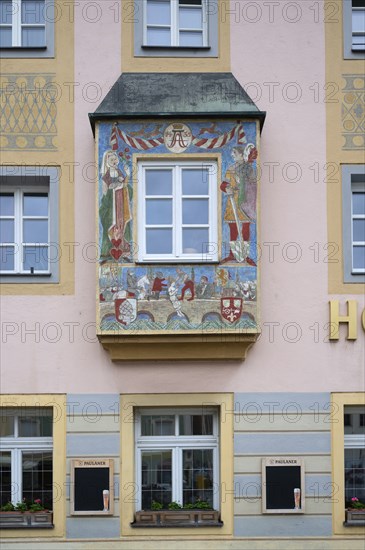 Historic bay window from 1435 on a residential building, painted by painter Lacher, Max 1959,