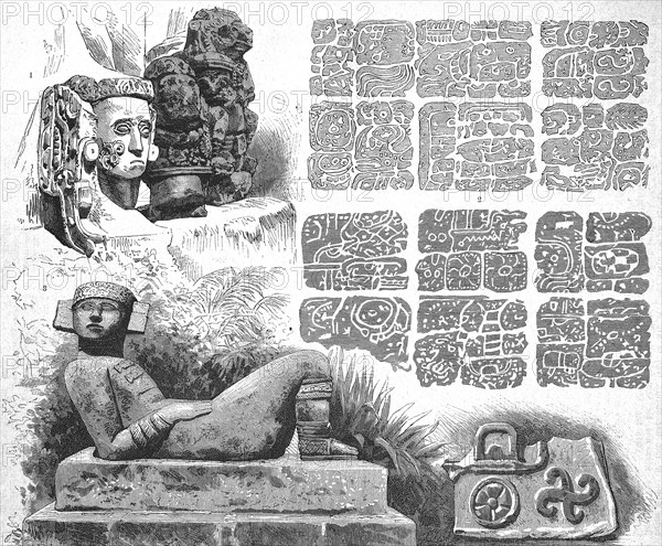 Central American antiquities, found on the Yucatan Peninsula, Bust of Ricte-Ganchi, hieroglyphic
