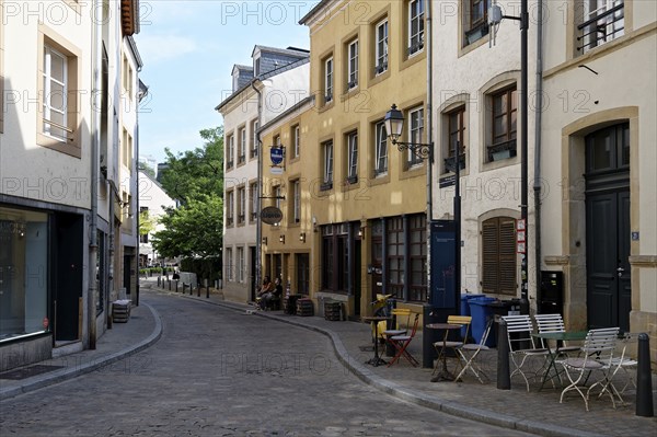 Quiet old town alleyway with historic buildings, Rue Munster, Grund, Luxembourg City, Luxembourg,