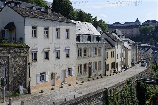 Quiet street with historic buildings, Rue de Treves, Grund, Luxembourg City, Luxembourg,