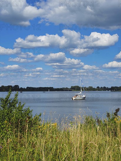 View of a lake with a sailing boat, Roermond, Netherlands