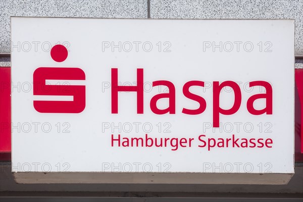 Logo of Hamburger Sparkasse Haspa on a bank branch, Hamburg, Germany, Europe